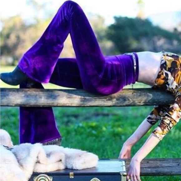 New S Small Home Cooked Karma Velvet Flare Pants High Rise 70’s Purple Woodstock - Picture 5 of 7
